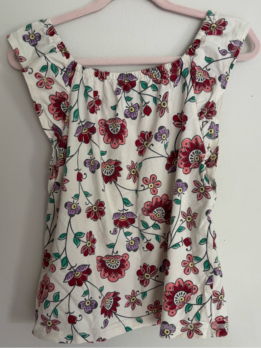 Tea Collection White Tank Top with Red, Purple & Green Floral Print